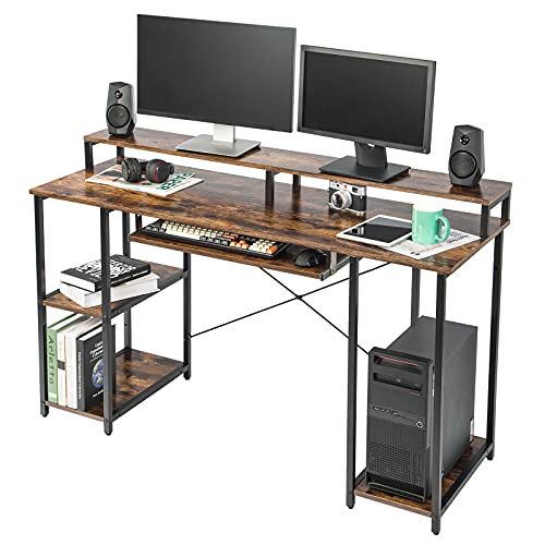 TOPSKY Computer Desk with Storage Shelves/24.5” Keyboard Tray/Monitor Stand Study Table for Home Office(54x19 inch, Rustic Brown)