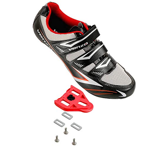 Venzo Bicycle Men's Road Cycling Riding Shoes - 3 Straps - Compatible with Look Delta & for Shimano SPD-SL - Perfect for Road Racing Bikes Black Color 47