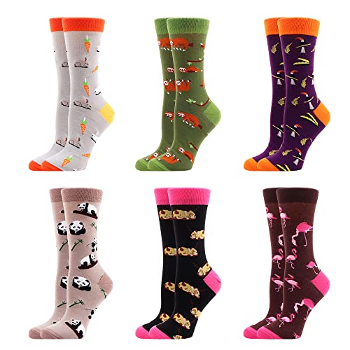 WeciBor Women's Cute Animal Pattern Casual Combed Cotton Socks - 6 Pack - Size 8-12