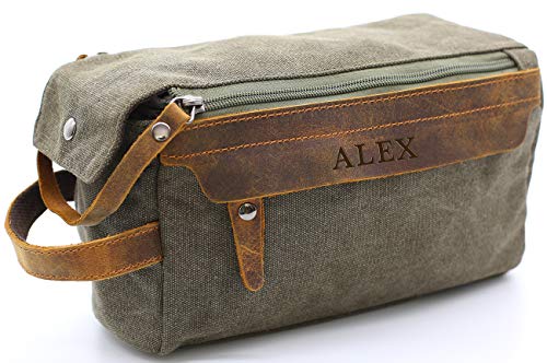 Toiletry Bag For Men And Women Personalized Shaving Kit Bag Crazy Horse Leather Dopp Kit For Men Travel Shaving Bag Mens Toiletry Bag Canvas Dopp Kit For Travel (ArmyGreen)