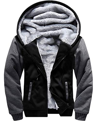 MACHLAB Men's Pullover Winter Workout Fleece Hoodie Jackets Full Zip Wool Warm Thick Coats Black#W02 M