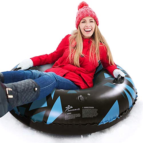 Jasonwell Snow Tube Inflatable Snow Sled Toboggan Snow Toys for Kids and Adults Heavy Duty Inflatable Snow Tube Winter Outdoor Toys for Kids Toddlers Adults (ICE)