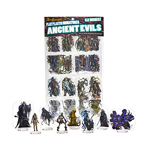 Arcknight Flat Plastic Miniatures: Ancient Evils; 62 Unique Evil-Themed Minis for DND 5e and Pathfinder; Affordable, Skinny Figurines for Dungeons and Dragons and Other Tabletop RPG Games