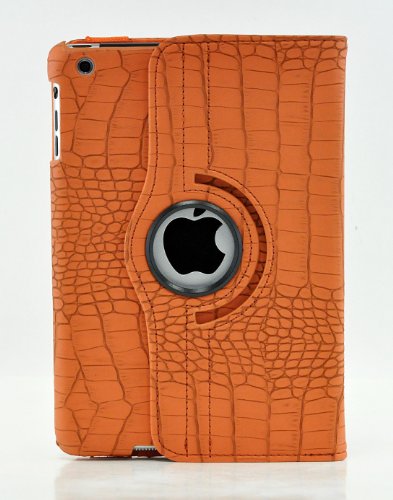 LiViTech(TM) Crocodile Alligator Premium Luxury Leather Design 360 Degrees Rotating Stand Cover for Apple iPad Mini (Orange)