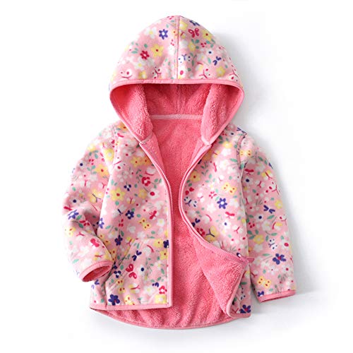 Feidoog Toddler Polar Fleece Jacket Hooded Baby Boys Girls Autumn Winter Long Sleeve Thick Warm Outerwear,Pink,4-5T