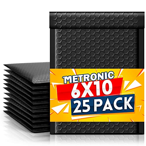 Metronic Bubble Mailers 6x10 Inch 25 Pack Usable Size 6x9' Black Bubble Mailer Waterproof Padded Envelopes for Gift Packaging, Shipping, Mailing, Small Business Supplies