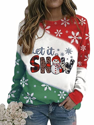 LUKYCILD Let It Snow Sweatshirt Women Christmas Sweatshirt Cute Snowman Graphic Sweatshirt Tops Xmas Holiday Long Sleeve Tops