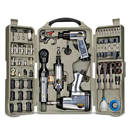Tradespro Air Tool and Accessories Kit, 71 Piece, Impact Wrench, Air Ratchet, Die Grinder, Aire Hammer, Hose Fittings, Storage Case - 836668