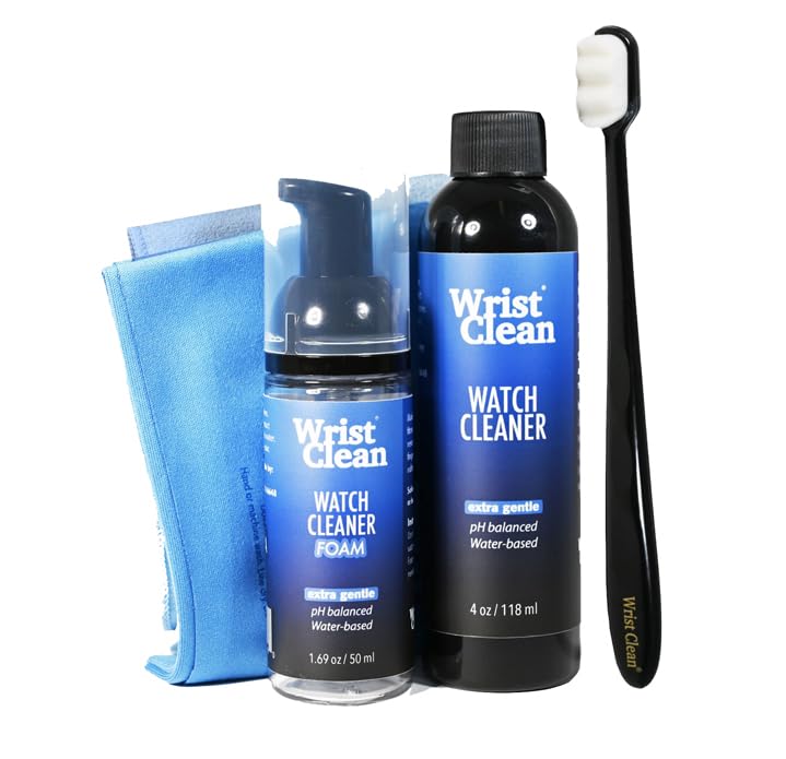 WRISTCLEAN Watch Cleaning Kit - Watch Cleaner 50ML Foam & 4oz Refill - Includes 2 x 10' x 10' Large Watch & Jewelry Cleaner Cloth, Soft Watch & Jewelry Cleaning Brush - Ultimate Watch Kit