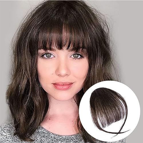 BOGSEA Clip in Bangs Human Hair Bngs Hair Clip on Wispy Bangs Fringe with Temples Hairpieces for Women Clip on Air Bangs Flat Neat Bangs Hair Extension for Daily Wear (Dark Brown)