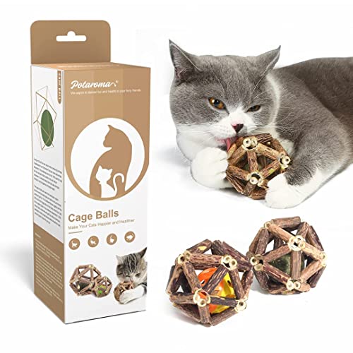 Potaroma Catnip Toys, 3Pcs Cat Toys Natural Silvervine Stick Cage Balls & Bell Ball for Indoor Cats, Kitten Cleaning Teeth Molar Matatabi Cat Chew Toy All Breeds
