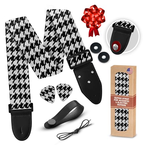 Guitar Strap Premium Padded For Electric, Acoustic, and Bass. Adjustable Unique Design Guitar Straps Includes 2 Strap Locks To Keep Your Guitar Safe - Discover Durability Comfort and Style- Black