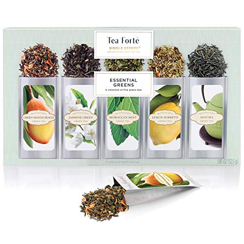 Tea Forte Single Steeps Loose Leaf Green Tea Sampler, Assorted Variety Box, Single Serve Pouches, 15 Count (Pack of 1)
