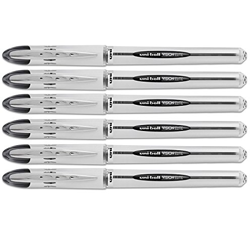 Uni-Ball Vision Elite Stick Roller Ball Pens, Bold Point, Black Ink, 6 Pens