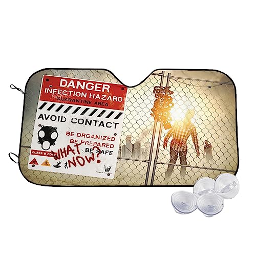 Zombie Front Windshield Sun Shade for Car Truck SUV,Dead Man Walking in Dark Halloween Picture,Blocks UV Rays Sun Visor Protector-Keep Your Vehicle Cool,Red - 51.2 x 27.5 Inch