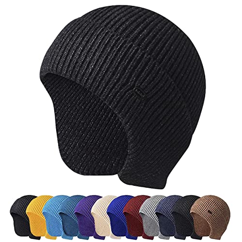 HiRui Knit Beanie Winter Hats Ear Covers for Men Women Kids-Warm Daily Headwear (Black)