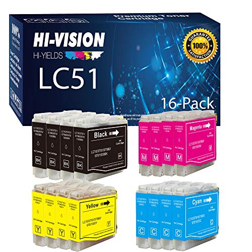 HI-VISION HI-YIELDS  Compatible LC-51 LC51 Ink Cartridge Replacement (4 Black, 4 Cyan, 4 Yellow, 4 Magenta, 16-Pack)