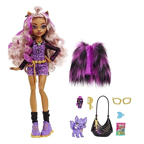 Monster High Clawdeen Wolf Fashion Doll with Purple Streaked Hair, Signature Look, Accessories & Pet Dog