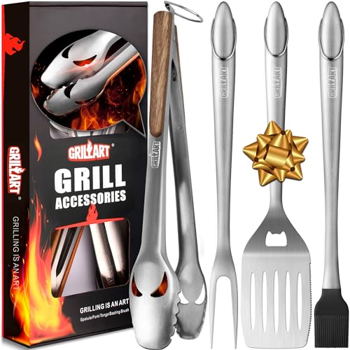 GRILLART BBQ Tools Grill Tools Set - 18Inch Grilling Tools BBQ Set - Grill Accessories w/BBQ Tongs, Spatula, Fork, Brush - Stainless Grill Kit Grilling Set - Gift Ideas BBQ Accessories, Gifts for Men