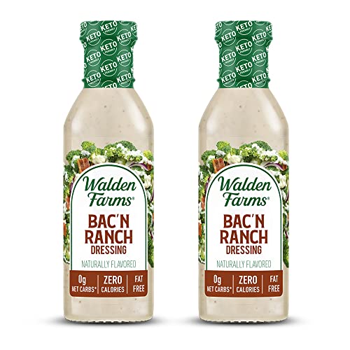 Walden Farms Bac’n Ranch Dressing 12 oz Bottle (2 Pack) - Fresh and Delicious, 0g Net Carbs Condiment, Kosher Certified - So Tasty on Salads, Sandwiches, Chicken, Vegetables and More