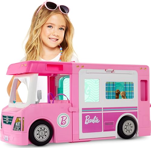Barbie Camper, Doll Playset with 50 Accessories, Transforms into Truck, Boat & House, Includes Pool, 3-in-1 Dream Camper (Amazon Exclusive)