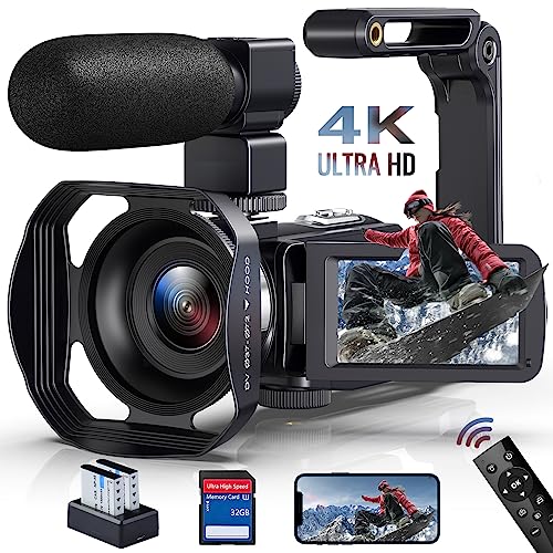 4K Video Camera Camcorder Ultra 48MP 18X Digital Zoom WiFi IR Night Vision Camcorder Vlogging Camera for YouTube 3.0 Inch Touch Screen with Microphone, Stabilizer, Remote, 2 Batteries and SD Card