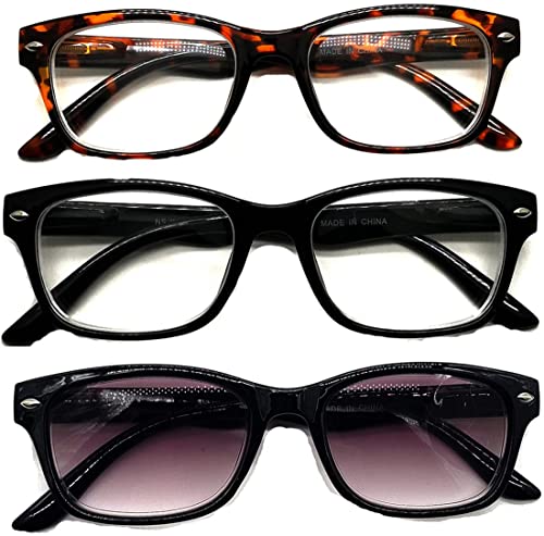 b21design Nearsighted Distance Driving Glasses Eyeglasses for Men Women 3-Pack (3 Pack, 1.00, multiplier_x)