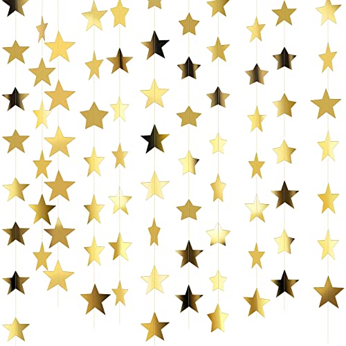 Glitter Star Garland Banner Decoration, 130 Feet Bright Star Hanging Bunting Banner Backdrop for Engagement Wedding Baby Shower Birthday Christmas Party Decor (Gold)