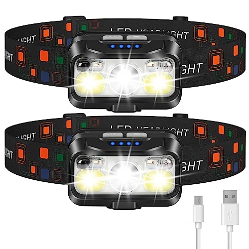 LHKNL Headlamp Rechargeable, 1200 Lumen Super Bright Motion Sensor Head Lamp Flashlight,2-Pack Waterproof LED Headlight with White Red Light,8 Modes Head Lights for Camping Cycling Running Fishing