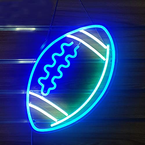 Blue Neon Signs Football Shape Neon Signs for Wall Decor Neon Lights Neon Lights Signs Neon Led Sign Light Up Sign Neon Signs for Bedroom Kids Rugby Game Room College Party Christmas Gifts