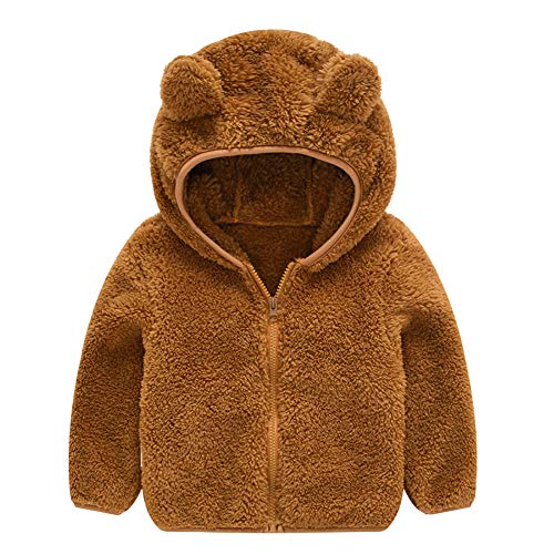 Baby Boys Girls Toddler Hooded Jacket Fleece Hoodie Winter Warm Solid Color Coat Cute Bear Ear Sweater Thick Clothes khaki 100