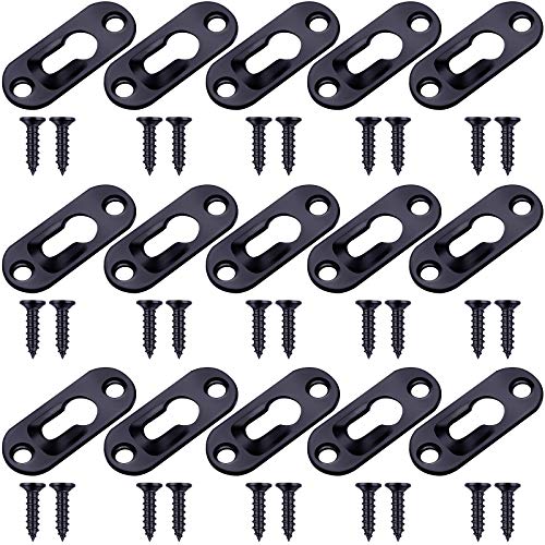 30 Pieces Single Keyhole Hangers with 60 Pieces Screws Metal Keyhole Hanging Plates Hanging Brackets Metal Hanging Fasteners for Mirror Picture Frames, 43 x 16 mm (Black)