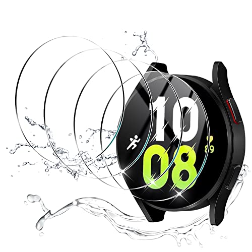 4 Pack Compatible for Samsung Galaxy Watch 6 / Galaxy Watch 5/4 44mm Screen Protector Tempered Glass, YMHML Waterproof 9H Hardness Film Screen Protector for Galaxy Watch 6/5 / 4 Accessories