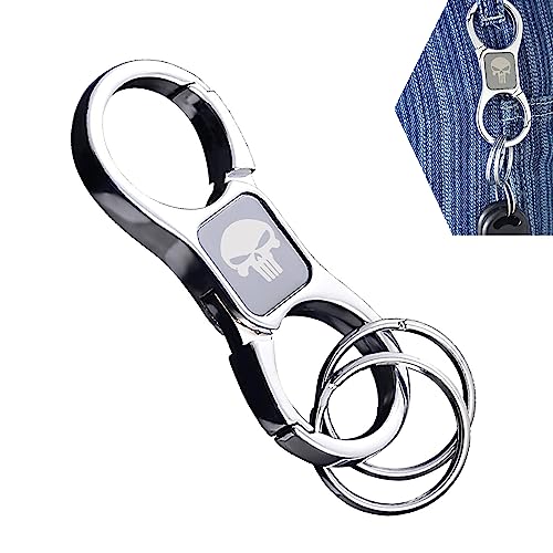 gunhunt 1 Pack Skull Key Chain, Key Chain with 2 Key Rings and Quick Release Zinc Alloy Detachable Key Chain (Silver)