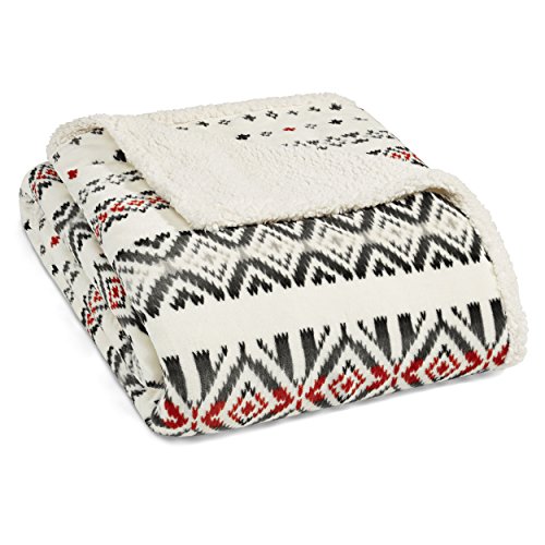 Eddie Bauer - Queen Blanket, Reversible Sherpa Fleece Bedding, Soft & Cozy Home Decor (Mountain Village Red, Queen)