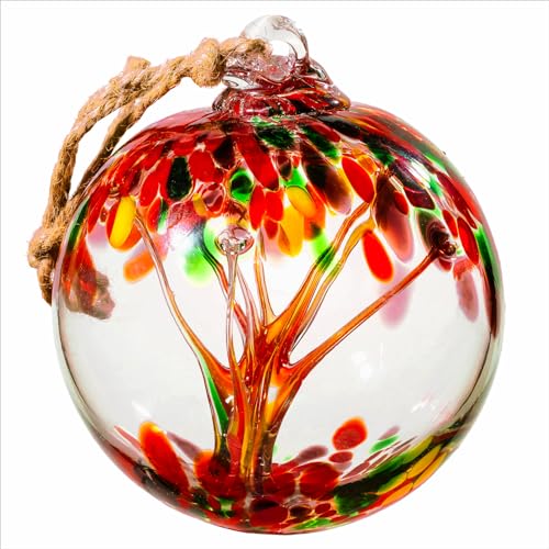 LaElvish Garden 4” Tree of Life Witch Balls, Gazing Balls Hanging Friendship Balls, Hand-Blown Glass Christmas Ornament for Window Home Decor Garden Decoration, Gifts for Women (Orange Purple