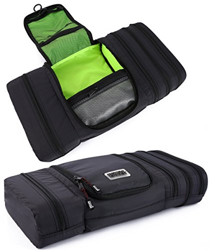 PRO Packing Cubes Travel Toiletry Bag - Packs Flat To Save Space - Waterproof Hanging Toiletries Kit For Men and Women - Graphite-Lime
