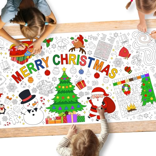 Gatherfun Christmas Decorations - Versatile 30 x 72 Inches Activity Poster, Merry Christmas Party Coloring Banner/Table Cover for School Parties and Special Events