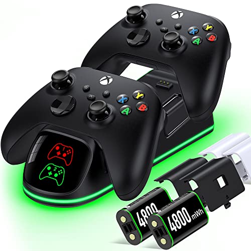 Controller Charger Station with 2x4800mWh Rechargeable Battery Packs for Xbox One/Series X|S Controller, Dual Charging Dock for Xbox One Controller Battery Pack with 4 Batteries Covers for Xbox