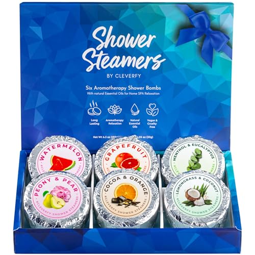 Cleverfy Shower Steamers Aromatherapy - Compact Pack of 6 Variety Shower Bombs with Essential Oils. Self Care Christmas Gifts for Women and Stocking Stuffers for Adults and Teens. Blue Set