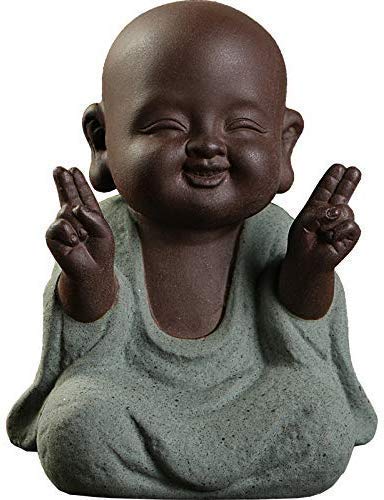 Kingzhuo Ceramic Tiny Cute Buddha Statue Monk Figurine Creative Baby Buddha Crafts Adorable Ornaments Classic Delicate Ceramic Arts and Crafts Small (7 x 10 CM) (Green)