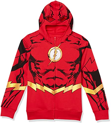 DC Comics Boys The Flash Cosplay Zip-up Hoodie with Cape - 4-20 Sweatshirt, Red, 5-6 US