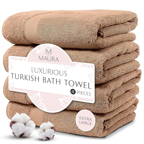 Maura Exquisite 4-Piece Turkish Bath Towel Set: Ultra-Soft, Thick, and Plush Towels for a Premium Hotel Experience in Timeless Classic Brown Elegance, Extra Large 30'x56'