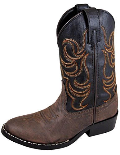 Smoky Mountain Boots | Monterey Series | Youth Western Boot | Western Toe | Durable Man-Made Material | PVC Sole & Walking Heel | Man-Made Lining & Upper | Color - Brown/Black - Size - U.S 2
