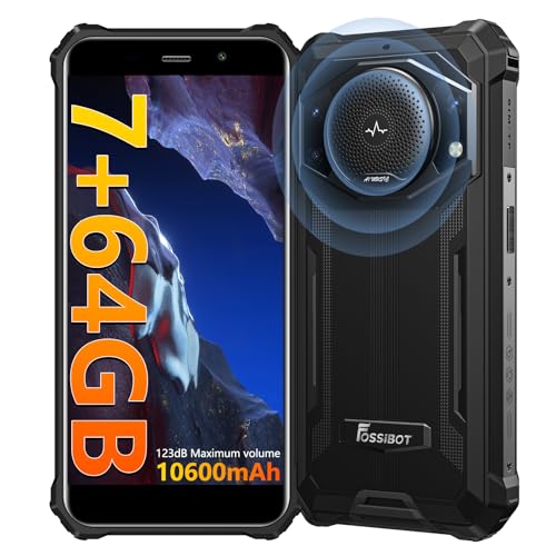 FOSSIBOT F101P Rugged Call Phone，Android 13 7GB+64GB /1TB Rugged Smartphone 10600mAh Unlocked Phone 123dB Loud Volume Phone 5.45' 24MP+8MP Camera Waterproof Smartphone 4G Dual SIM OTG Octa-core 18W