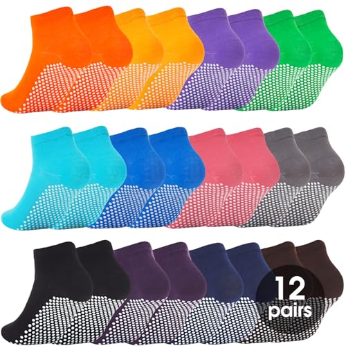 WANZHIHUI 12 Pairs Pilate Grip Socks for Women Anti-Skid Yoga Socks with Grips Hospital Socks Solid Color Bulk Ankle Socks