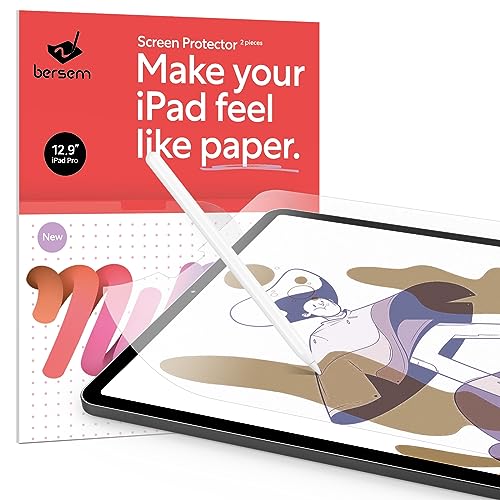 BERSEM [2 PACK] Paperfeel Screen Protector Compatible with iPad Pro 12.9 Inch (2022 & 2021 & 2020 & 2018), iPad Pro 12.9 6th / 5th / 4th / 3rd Generation Matte PET Film for Drawing Anti-Glare, Paperfeel Film