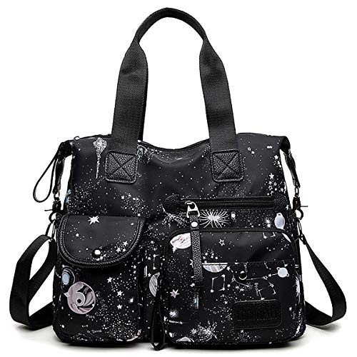 Tote Bag for Women,Multi Pockets Shoulder Handbag,Nurse Bag for Work Nursing Bag,Ladies Large Cross body Purse,Fashion Waterproof Nylon Tote Top Handle Satchel for Work,Travel (Floral Black)