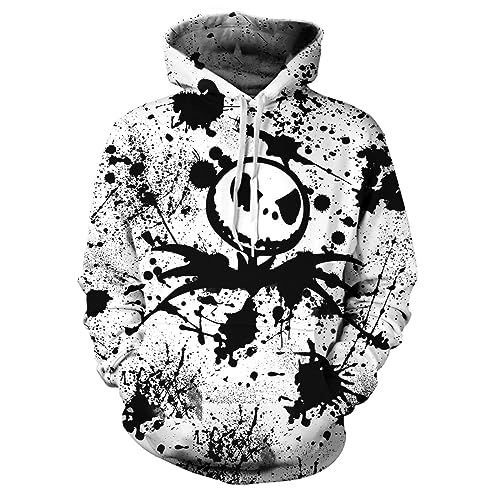 silanod Unisex Hoodie Jack & Sally Novelty Hoodie Men's And Women's 3D Print Sweatshirts Hoodie Black4-XX-Large
