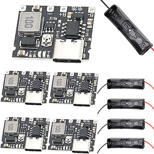DKARDU 5 pcs 18650 Lithium Li-ion Battery Charger Board 3.7V 4.2V to 5V/9V 1A DC-DC Step Up Boost Module Adjustable Charge and Discharge + 5 pcs 18650 Battery Box
